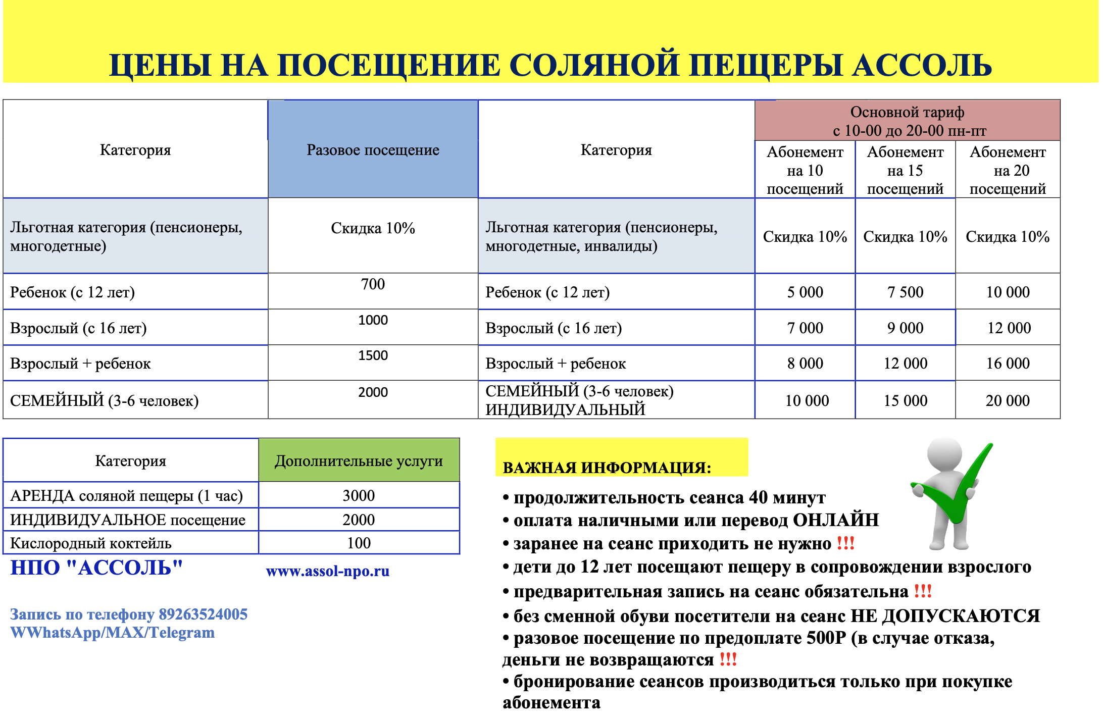 стоимость посещений соляной пещеры